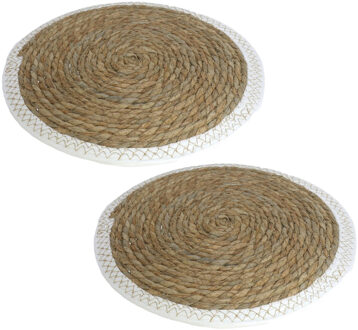 Gerimport Set van 2x stuks pannen onderzetter van zeegras rond 34 x 34 cm - Panonderzetters Beige