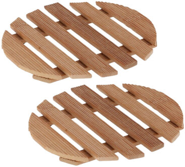 Gerimport Set van 2x stuks pannenonderzetter van hout rond 15 x 15 cm - Panonderzetters Beige