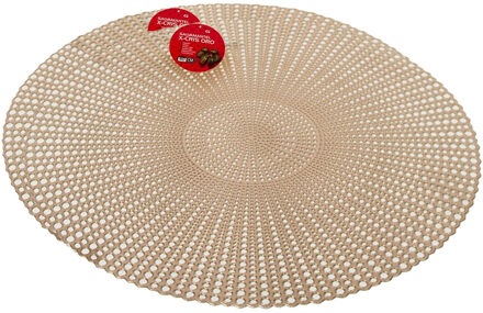 Gerimport Set van 2x stuks ronde kunststof dinner placemats goud D40 cm