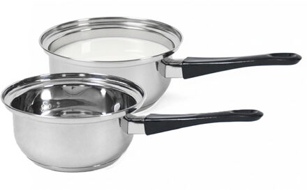 Gerimport Set van 2x stuks steelpannen/sauspannen London 18 cm - Steelpannen Zilverkleurig