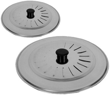 Gerimport Set van 2x stuks universele RVS spatdeksels/pannendeksels met stoomuitlaat 18 cm/28 cm