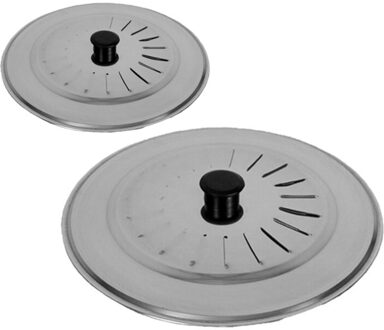 Gerimport Set van 2x stuks universele RVS spatdeksels/pannendeksels met stoomuitlaat 20 cm/30 cm - Pannendeksels Zilverkleurig