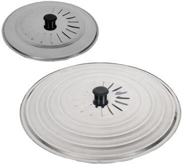 Gerimport Set van 2x stuks universele RVS spatdeksels/pannendeksels met stoomuitlaat 22 cm/34 cm - Pannendeksels Zilverkleurig
