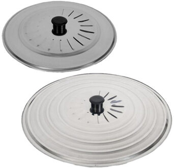 Gerimport Set van 2x stuks universele RVS spatdeksels/pannendeksels met stoomuitlaat 30 cm/34 cm