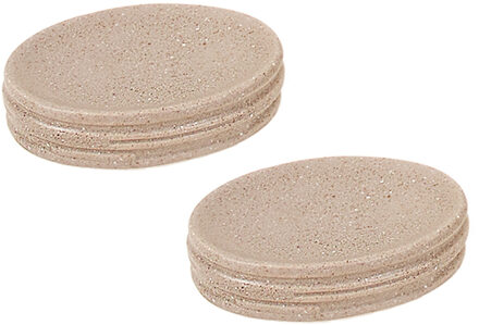 Gerimport Set van 2x stuks zeephouders/zeepbakjes creme keramiek 13 cm - Badkameraccessoireset Crème