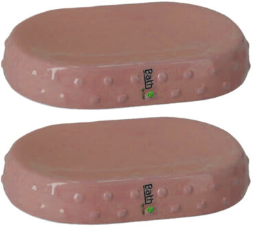 Gerimport Set van 2x stuks zeephouders/zeepbakjes roze keramiek 15 cm