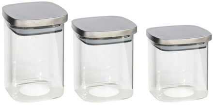 Gerimport Set van 3x keuken voedsel opslag voorraadpotten glas in 3 formaten