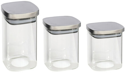 Gerimport Set van 3x keuken voedsel opslag voorraadpotten glas in 3 formaten
