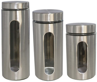 Gerimport Set van 3x keuken voedsel opslag voorraadpotten rvs in 3 formaten