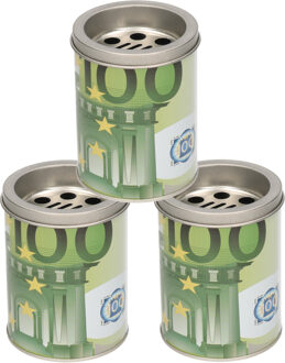 Gerimport Set van 3x stuks kleine asbak met deksel 100 euro opdruk 10 cm metaal