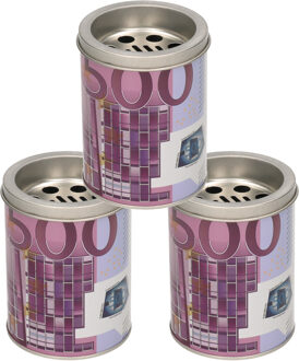 Gerimport Set van 3x stuks kleine asbak met deksel 500 euro opdruk 10 cm metaal