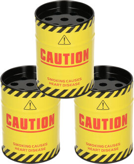 Gerimport Set van 3x stuks kleine asbak met deksel geel 10 cm metaal