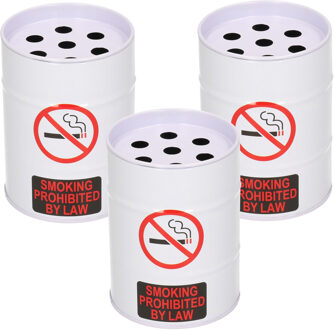 Gerimport Set van 3x stuks kleine asbak met deksel wit 10 cm metaal