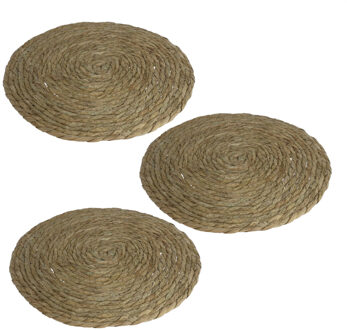 Gerimport Set van 3x stuks pannen onderzetter van zeegras rond 32 x 32 cm - Panonderzetters Beige