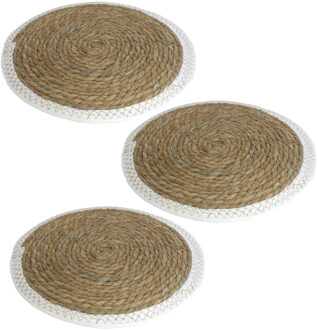 Gerimport Set van 3x stuks pannen onderzetter van zeegras rond 34 x 34 cm - Panonderzetters Beige