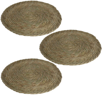 Gerimport Set van 3x stuks pannen onderzetter van zeegras rond 36 x 36 cm - Panonderzetters Beige