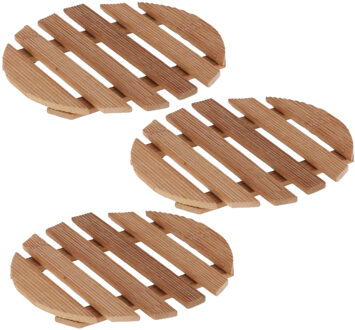 Gerimport Set van 3x stuks pannenonderzetter van hout rond 15 x 15 cm - Panonderzetters Beige