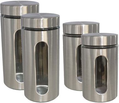 Gerimport Set van 4x keuken voedsel opslag voorraadpotten rvs in 2 formaten