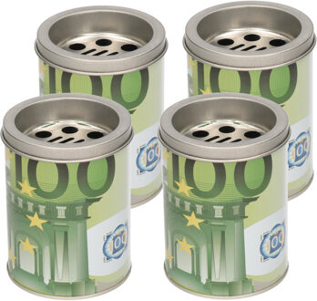 Gerimport Set van 4x stuks kleine asbak met deksel 100 euro opdruk 10 cm metaal