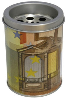 Gerimport Set van 4x stuks kleine asbak met deksel 50 euro opdruk 10 cm metaal