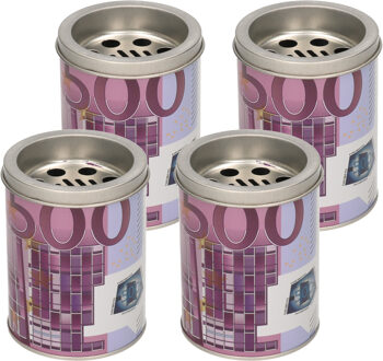 Gerimport Set van 4x stuks kleine asbak met deksel 500 euro opdruk 10 cm metaal