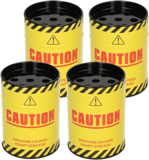 Gerimport Set van 4x stuks kleine asbak met deksel geel 10 cm metaal