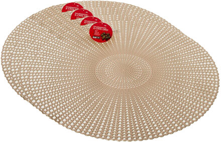 Gerimport Set van 4x stuks ronde kunststof dinner placemats goud D40 cm