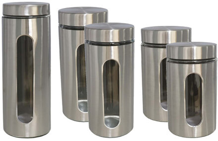 Gerimport Set van 5x keuken voedsel opslag voorraadpotten rvs in 3 formaten