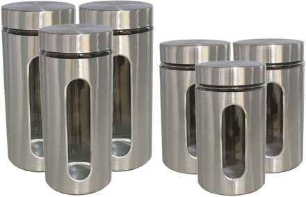 Gerimport Set van 6x keuken voedsel opslag voorraadpotten rvs in 2 formaten