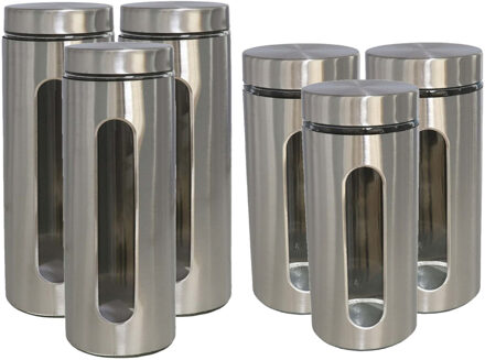 Gerimport Set van 6x keuken voedsel opslag voorraadpotten rvs in 2 formaten