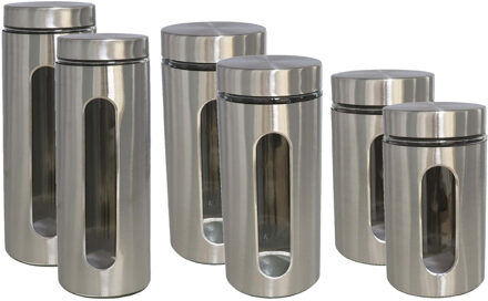 Gerimport Set van 6x keuken voedsel opslag voorraadpotten rvs in 3 formaten