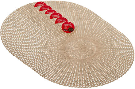 Gerimport Set van 6x stuks ronde kunststof dinner placemats goud D40 cm