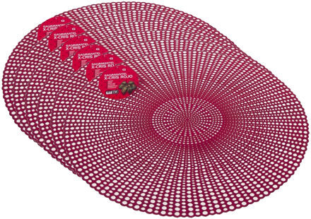 Gerimport Set van 6x stuks ronde kunststof dinner placemats rood met diameter 40 cm - Placemats