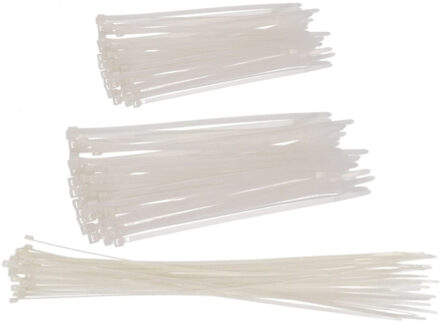 Gerimport Setje van 90x stuks Kabelbinders/tie-wraps wit 25-30-45 cm van 4.7 mm breed