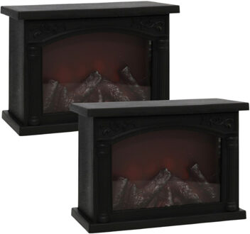 Gerimport Sfeerhaard - 2x - zwart - met led verlichting - L28 x B12 x H20 cm - open haard
