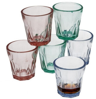 Gerimport Shotglaasjes Everest - 12x stuks - transparant kleurenmix - 5 x 5 cm - 45 ml