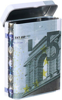 Gerimport Sigarettendoosje of klein opslag blikje - 5 euro biljetten print - deksel - 7 x 9 x 2.5 cm