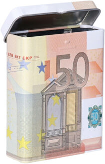 Gerimport Sigarettendoosje of klein opslag blikje - 50 euro biljetten print - deksel - 7 x 9 x 2.5 cm