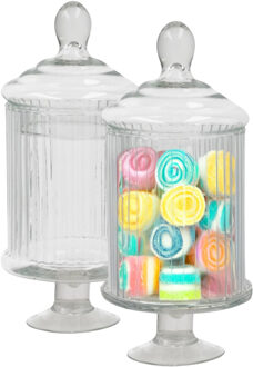 Gerimport snoeppot/voorraadpot Striped - 2x - glas - D12,5 x H28 cm - transparant - decoratie