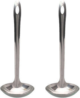 Gerimport Soep/saus opscheplepel - 2x - metaal - zilver - 26 cm - keukengerei - soeplepel