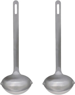 Gerimport Soep/saus opscheplepel - 2x - zilver - RVS - 27 cm - keukengerei - soeplepel