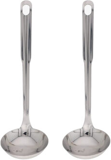 Gerimport Soep/saus opscheplepel - 2x - zilver - RVS - 29 cm - keukengerei - soeplepel