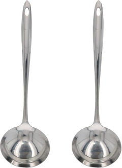 Gerimport Soep/saus opscheplepel - 2x - zilver - RVS - 31 cm - keukengerei - soeplepel