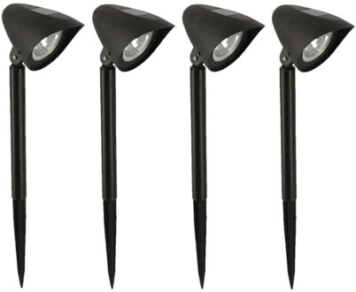Gerimport Solar tuinlamp - 4x - zwart - LED - oplaadbaar - H37cm