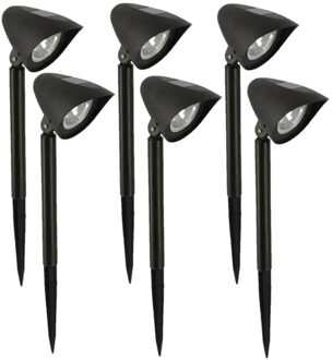 Gerimport Solar tuinlamp - 6x - zwart - LED - oplaadbaar - H37cm