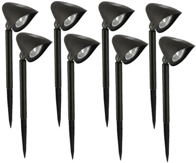 Gerimport Solar tuinlamp - 8x - zwart - LED - oplaadbaar - H37cm