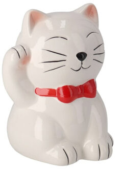 Gerimport Spaarpot Kat - dieren thema - 13 x 14 x 17 cm - wit - porselein - kinderen