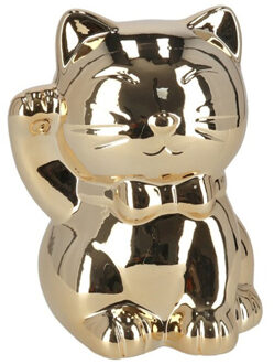 Gerimport Spaarpot Kat - goudkleurig - glanzend - poes - 15,5 cm