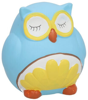 Gerimport Spaarpot Uil - dieren thema - 11 x 11 x 12 cm - blauw - keramiek - kinderen