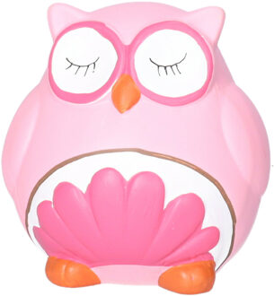 Gerimport Spaarpot Uil - dieren thema - 11 x 11 x 12 cm - roze - keramiek - kinderen